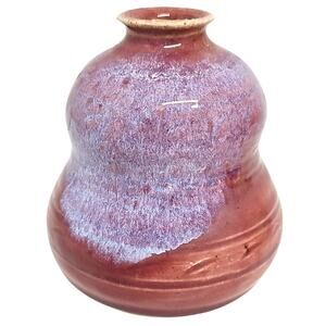 Vintage 1982 Studio Pottery Elegant Purple and Red Ceramic Mini Vase 4" T x 4" D
